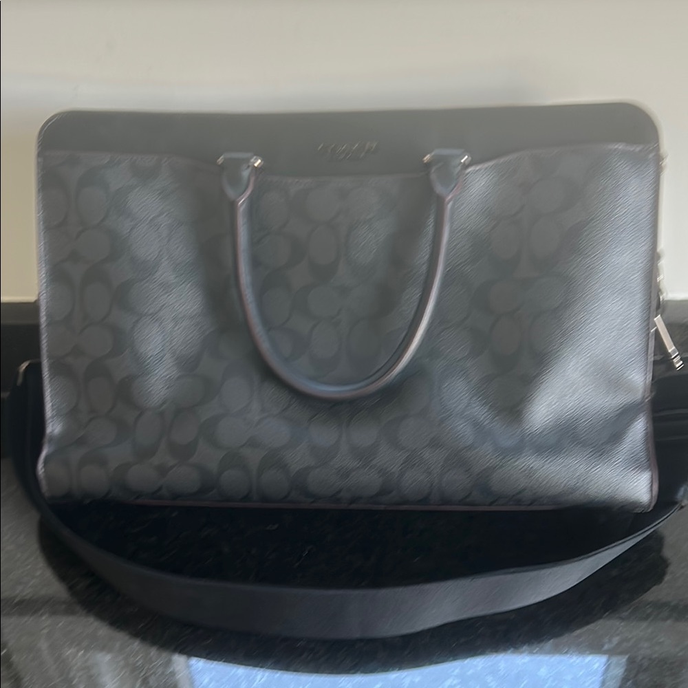 Coach Black Leather Briefcase with Structured Design